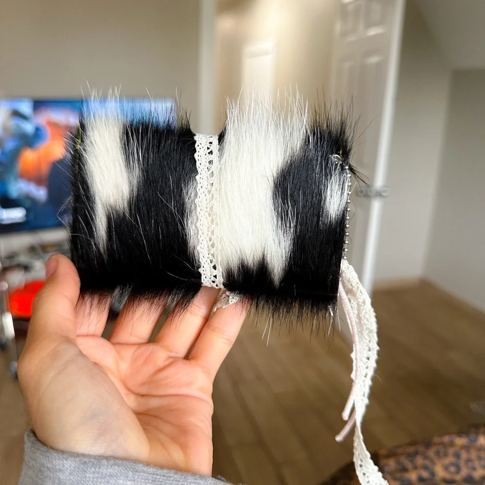 Faux Fur Black & White Studded Bracelet